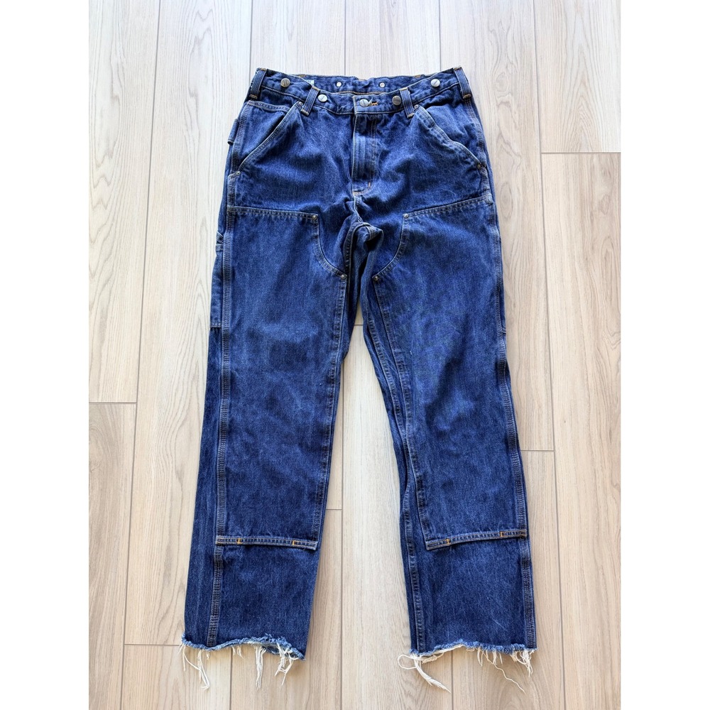Carhartt Double Knee Work Pants Mens 30x28 Blue Denim Relaxed Fit Raw Hem